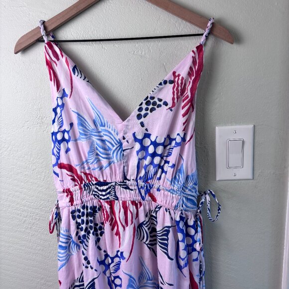LOFT Fish Print Maxi Dress NWT Size Small Cotton Braided Straps Summer - Picture 3 of 10